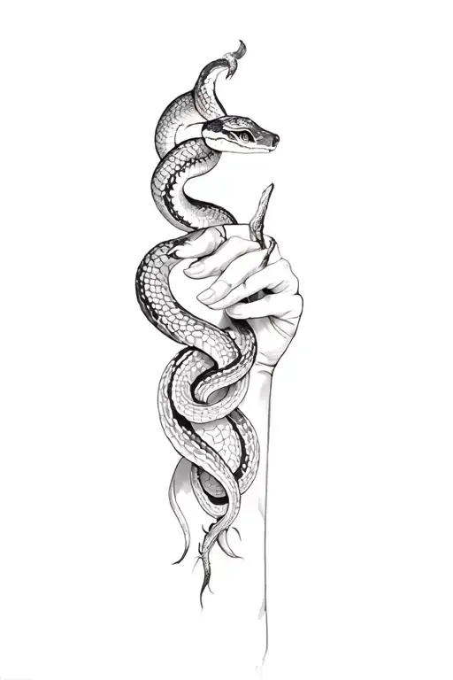 a hand with a snake on it tattoo design idea