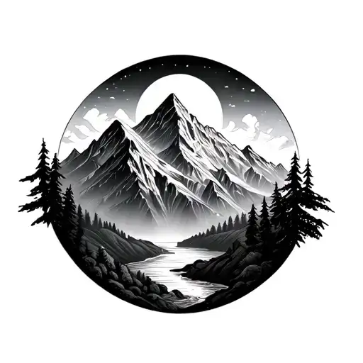 Inner healing journey depicted through a mountain landscape tattoo design idea