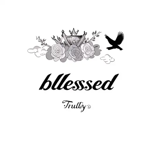 "Truly blessed" roses and clouds and birds and 3 point crown  tattoo design idea