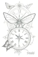 clock, compass butterfly tattoo tattoo design idea