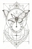 clock, compass butterfly tattoo tattoo design idea