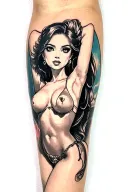 anime pinup girl nude woman posing tattoo design idea