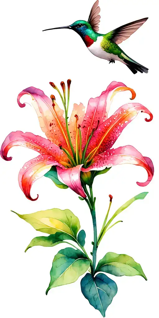Lily And Hummingbird tattoo design idea