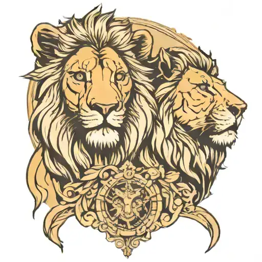 couple, lions, jesus christ tattoo design idea
