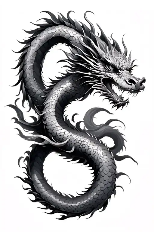 coiling Chinese dragons flying tattoo design idea