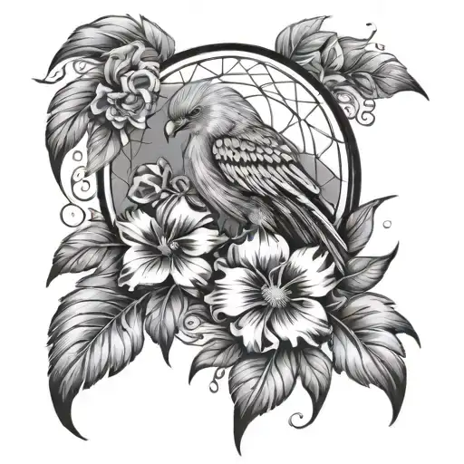 dreamcatcher hibiscus phoenix rising from the ashes tattoo design idea