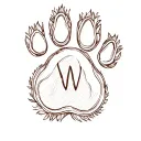 Design me a Dog paw fineline tattoo, with a pretty “W” inside make it as a memory  tattoo design idea