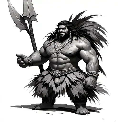 Cocomora warrior coconut from the Vaiana 2 fairy tale with a spear in his hand tattoo design idea