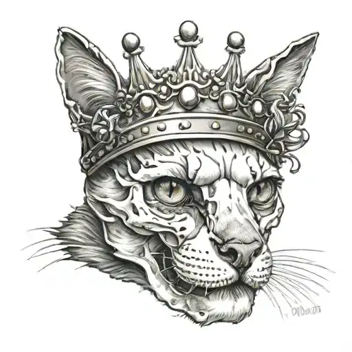 Cat skull wearing a crown tattoo design idea