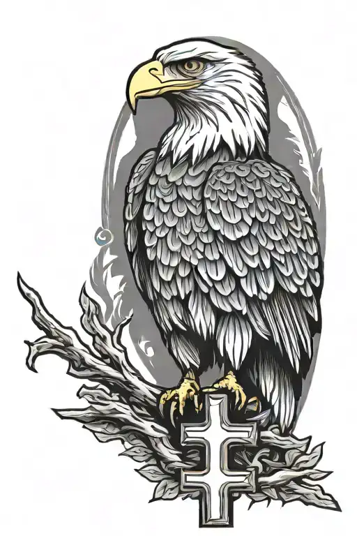 cross with bald eagle perched tattoo design idea