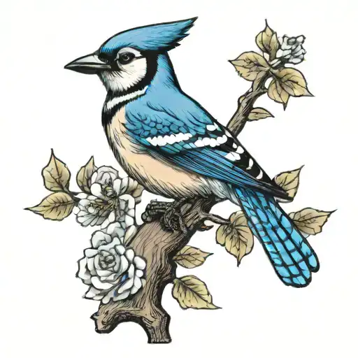 a blue jay perched tattoo design idea