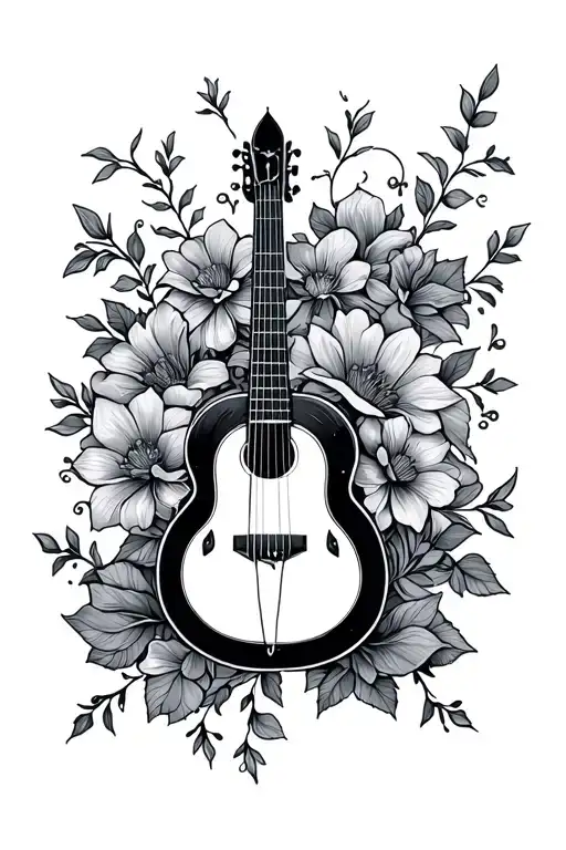 music, floral, vine, spiritual tattoo design idea