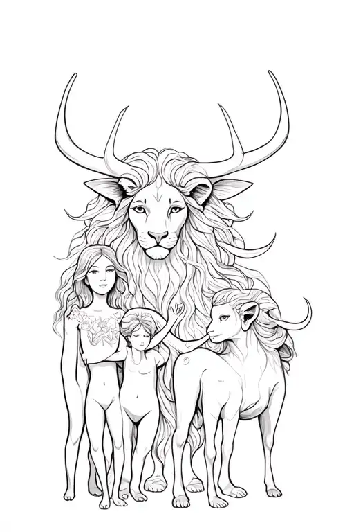 Leo mother and her two children Virgo and taurus tattoo design idea
