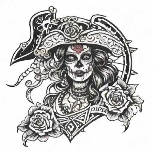 marauder pirate queen day of the dead tattoo design idea