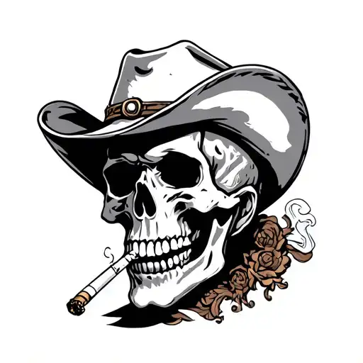 Cowboy Skull Smoking Cigarette tattoo design idea