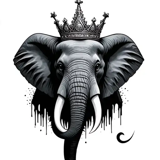 mad elephant head with crown tattoo design idea