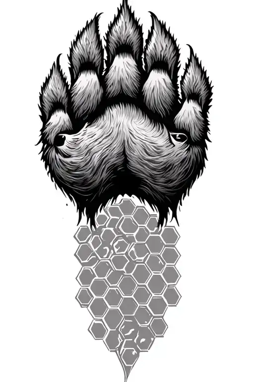 Gay bear paw surrounded by honeycomb  tattoo design idea