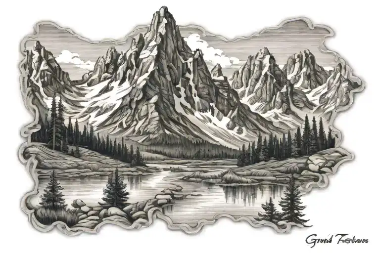 grand Teton mountain range dream to reality tattoo design idea
