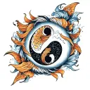 Tiger shark and pisces, ying yang symbol made tattoo design idea