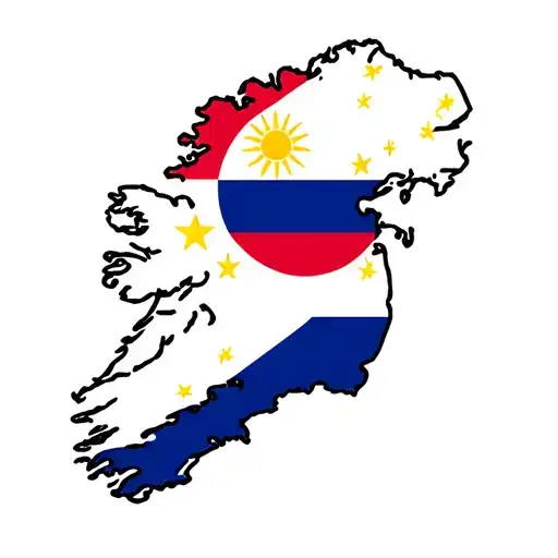 Outline of Ireland with sunset using the sun on the Philippines flag tattoo design idea