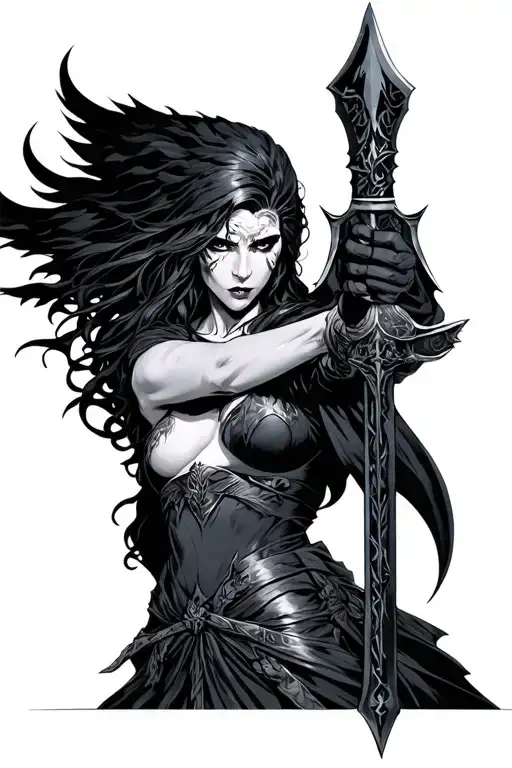 Morrigan armed with a weapon tattoo design idea