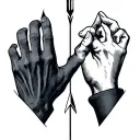 two inverse hands with an arrow in the midfield  tattoo design idea