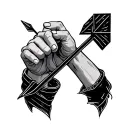 two inverse hands with an arrow in the midfield  tattoo design idea