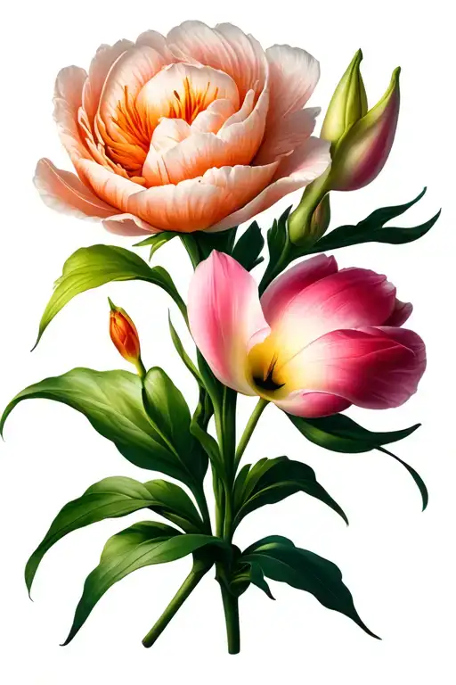 a peony, a calla Lilly and a tulip tattoo design idea