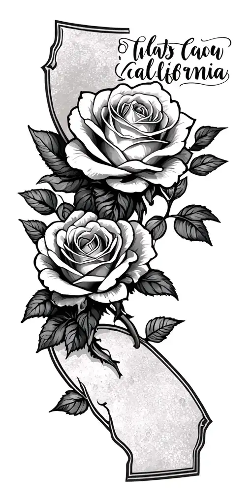 roses with California writing  tattoo design idea