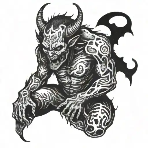 demon defeting depression alone tattoo design idea