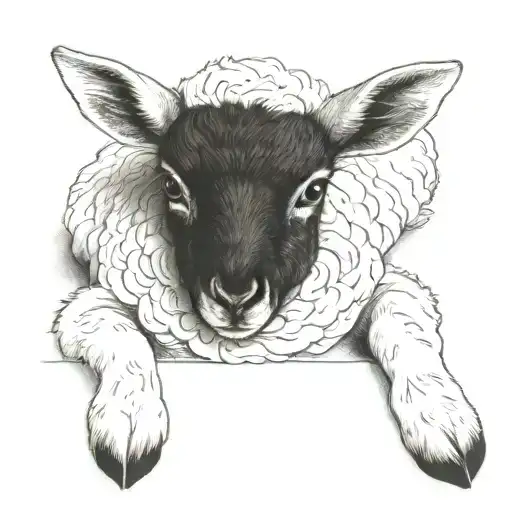 delicate lamb laying down fine line tattoo design idea