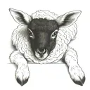 delicate lamb laying down fine line tattoo design idea
