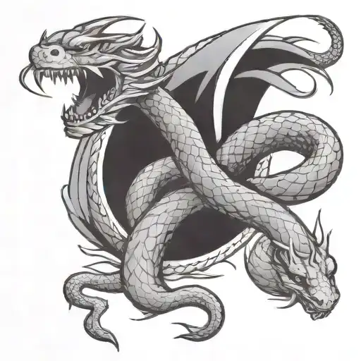snake snd dragon wrapped tattoo design idea