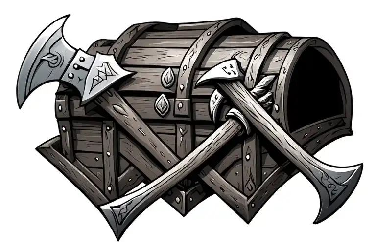 viking chest tattoo with axes crossed beneath tattoo design idea