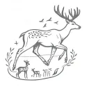 simple minimalist deer with 3 little birds flying nearby tattoo design idea