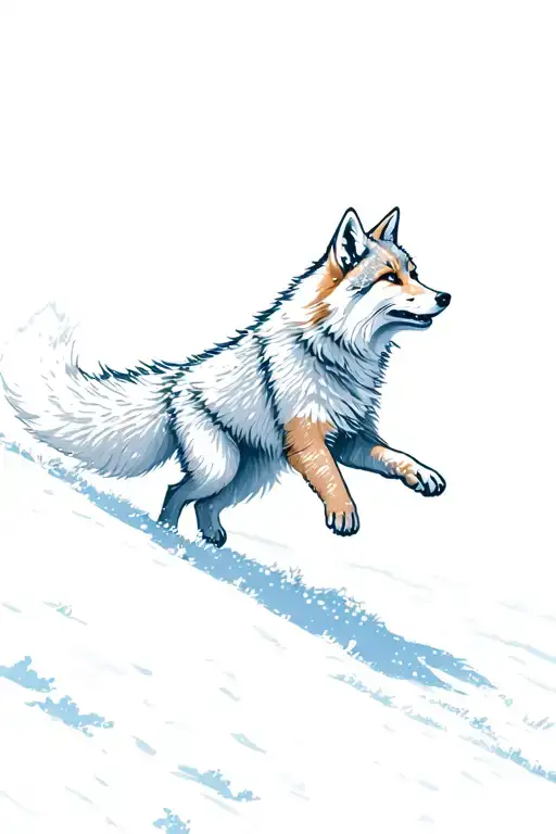 arctic fox pouncing into snow with his tail above him tattoo design idea