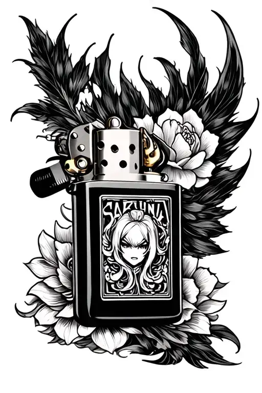 sukuna from jjk on a zippo lighter tattoo design idea