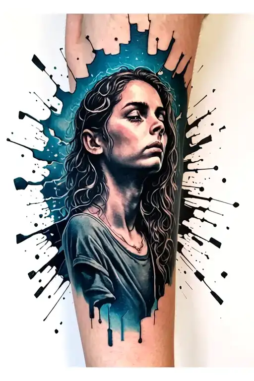 a forearm tattoo of a lonely person who is disintegrating into small pieces. One of the pieces evolves and gradually gro tattoo design idea