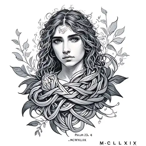 Psalm 23:4 with MCMLXIX intertwined tattoo design idea