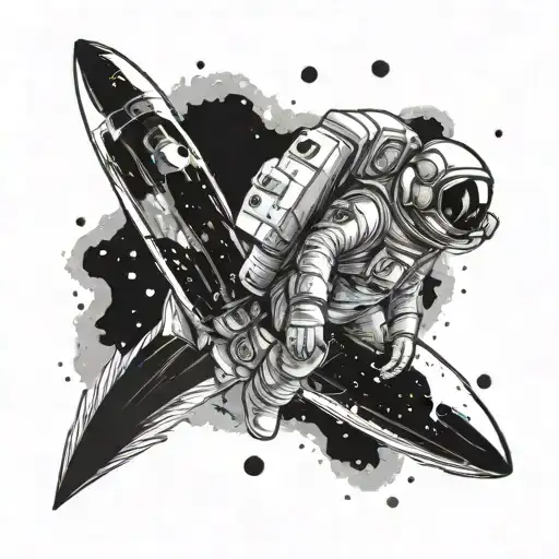 rocket ship in space with an astronaut dog tattoo design idea