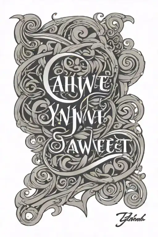 Yahweh written with abstract swirls around it tattoo design idea