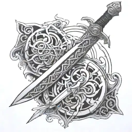 a sword in cyber sigilism tattoo and that is not so runic, that is something more neotribal tattoo design idea