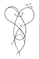 Eternal Connection,continuous line forming two intertwined figures, symbolizing unity and connection. shapes and nature tattoo design idea