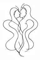 Eternal Connection,continuous line forming two intertwined figures, symbolizing unity and connection. shapes and nature tattoo design idea