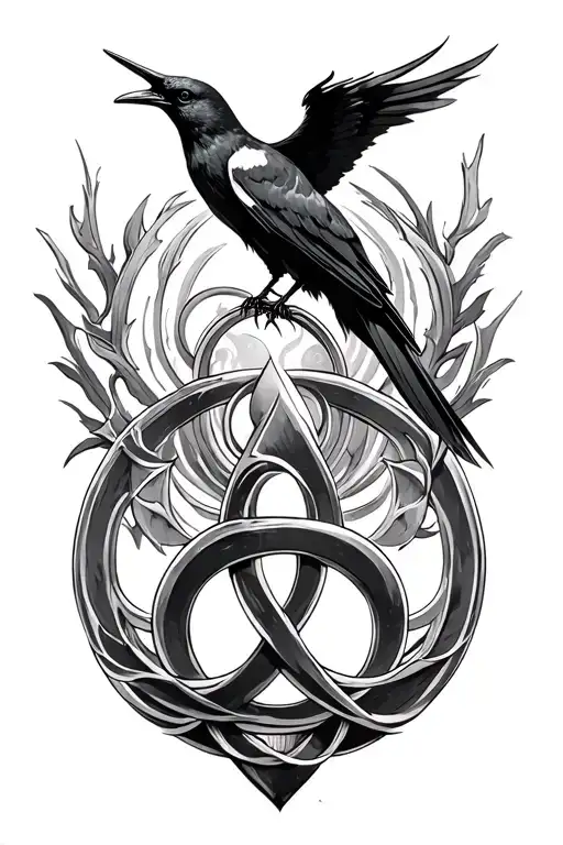 the goddess morrigan crow and triskele  tattoo design idea