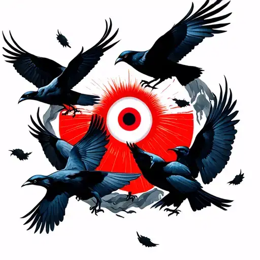 itachi's sharingan and his crows surrounding it tattoo design idea