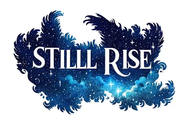 "STILL I RISE" phoinex flying thru the sky filled with stars tattoo design idea