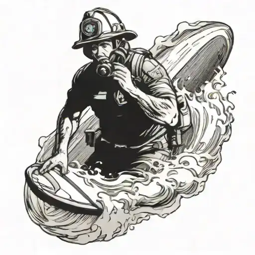 surfer firefighter wave tattoo design idea