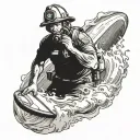 surfer firefighter wave tattoo design idea