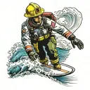 surfer firefighter wave tattoo design idea